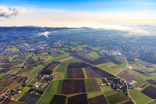 View to Leimen to the cement factory in the haze in the district Bruchhausen in Sandhausen in the state Baden-Wuerttemberg, Germany