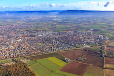 City view from the southwest with alla hopp! playground Schwetzingen in Oftersheim in the state Baden-Wuerttemberg, Germany