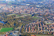 Aerial view of Castle park Schwetzingen in Schwetzingen in the state Baden-Wuerttemberg, Germany