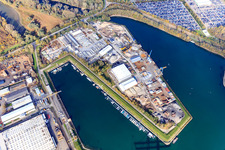 Boat dock of the Motorboat Sports Club Germersheim eV and Dyckerhoff Beton GmbH & Co. KG, BTE Stelcon GmbH and Freyer GmbH in Germersheim in the state Rhineland-Palatinate, Germany