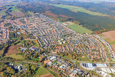 Aerial photograpy of Overview of the town from the east in Bellheim in the state Rhineland-Palatinate, Germany
