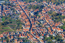 Overview of the town with main street from the east in Bellheim in the state Rhineland-Palatinate, Germany