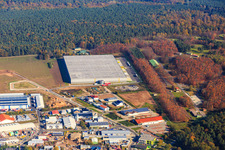 Waldstückerring industrial area with logistics hall for Continental Reifen GmbH and FIEGE Logistik from the southwest in Bellheim in the state Rhineland-Palatinate, Germany