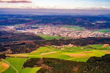 City view in the Odenwald from the southwest in the district Lauerbach in Erbach in the state Hesse, Germany