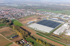 Aerial view of Mercedes Benz Logistics Center in Interpark in Offenbach an der Queich in the state Rhineland-Palatinate, Germany