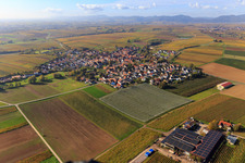 View of the town from the northeast with Weinhaus Pfaffmann Impflingen in Impflingen in the state Rhineland-Palatinate, Germany