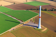 Aerial view of Construction site for a mast of a wind turbine of the EnBW wind farm Freckenfeld - for a wind turbine with 6 wind turbines in Freckenfeld in the state Rhineland-Palatinate, Germany