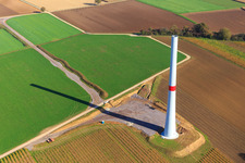 Oblique view of Construction site for a mast of a wind turbine of the EnBW wind farm Freckenfeld - for a wind turbine with 6 wind turbines in Freckenfeld in the state Rhineland-Palatinate, Germany