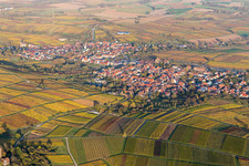 Aerial view of Village - view on the edge of wine yards in Schweigen in the state Rhineland-Palatinate, Germany
