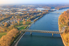 Aerial photograpy of Railway Rhine Bridge from the south in Germersheim in the state Rhineland-Palatinate, Germany