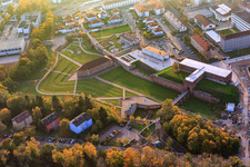 City Park Fronte Lamotte with Lamotte Ravelin (trench defense building), Weissenburg Gate building with in Germersheim in the state Rhineland-Palatinate, Germany