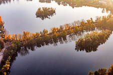 Islands and dam path in the Sollachsee recreation area in the district Sondernheim in Germersheim in the state Rhineland-Palatinate, Germany