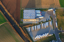 Aerial view of Market Hall 5 in Rülzheim in the state Rhineland-Palatinate, Germany