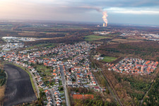 Aerial photograpy of From the southwest in the district Huttenheim in Philippsburg in the state Baden-Wuerttemberg, Germany