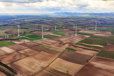 Construction site of the EnBW wind farm Freckenfeld - for wind turbine with 6 wind turbines in Freckenfeld in the state Rhineland-Palatinate, Germany from above