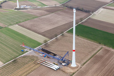 Construction site of the EnBW wind farm Freckenfeld - for wind turbine with 6 wind turbines in Freckenfeld in the state Rhineland-Palatinate, Germany seen from above
