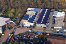 Aerial photograpy of Buschurweg with Zeich Metallbau GmbH, ArcoSYS Computervertriebs GmbH, Frey Metalltechnik, owner Dipl.-Ing. Matthias Frey eK and PLAY POINT arcade in the district Minderslachen in Kandel in the state Rhineland-Palatinate, Germany