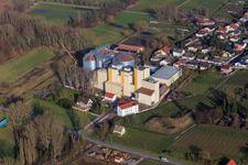 Aerial view of Grain mill Cornexo GmbH in Freimersheim in the state Rhineland-Palatinate, Germany