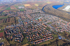 Aerial view of View of the town in winter from the southwest in Lingenfeld in the state Rhineland-Palatinate, Germany