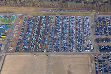 Insel Grün with vehicle storage facility of MOSOLF Logistics & Services GmbH in Germersheim in the state Rhineland-Palatinate, Germany