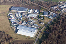 Industrial estate and company settlement Im Schorrenfeld in Huttenheim in the state Baden-Wurttemberg, Germany