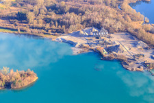 Gravel works of Philipp & Co. GmbH & Co. KG at the Hardtsee quarry lake in the district Neudorf in Graben-Neudorf in the state Baden-Wuerttemberg, Germany