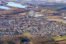 Aerial view of View from the southeast in the district Neudorf in Graben-Neudorf in the state Baden-Wuerttemberg, Germany