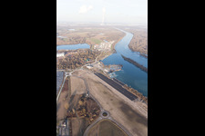 Aerial view of New Rhine port in Lauterbourg in the state Bas-Rhin, France