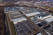 Buildings and production halls on the vehicle construction site of Merceof-Benz factory Rastatt in Rastatt in the state Baden-Wurttemberg, Germany