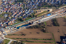 Aerial view of ICE route construction site with concrete coffin and railway tunnel Rastatt Portal South in the district Niederbühl in Rastatt in the state Baden-Wuerttemberg, Germany