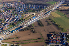 Oblique view of ICE route construction site with concrete coffin and railway tunnel Rastatt Portal South in the district Niederbühl in Rastatt in the state Baden-Wuerttemberg, Germany