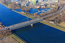 Aerial view of Railway and B10 federal highway Rhine bridges Maxau between Maximiliansau and Karlsruhe in the district Knielingen in Karlsruhe in the state Baden-Wuerttemberg, Germany
