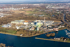 Building and production halls on the premises of Papierfabrik Stora Enso on the Rhine river in Karlsruhe in the state Baden-Wurttemberg, Germany