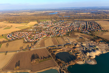 View of the Rhine meadows in winter from the west in Leimersheim in the state Rhineland-Palatinate, Germany