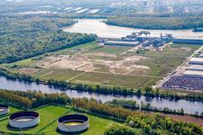 Tank farm industrial area Oberwald from the west in Wörth am Rhein in the state Rhineland-Palatinate, Germany