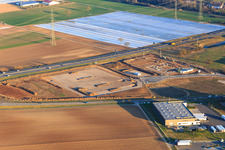 Carl-Benz-Straße industrial area with development site for new building of FISCHER and EIZO GmbH in Rülzheim in the state Rhineland-Palatinate, Germany