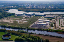 Aerial view of Oberwald industrial area from the west in Wörth am Rhein in the state Rhineland-Palatinate, Germany