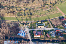 Aerial view of Gunstett, DIDILAND amusement park in Morsbronn-les-Bains in the state Bas-Rhin, France
