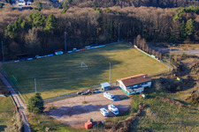 Football field at the edge of the forest of SV 1946 Dörrenbach football club and mobile home parking space Dörrenbach in Dörrenbach in the state Rhineland-Palatinate, Germany