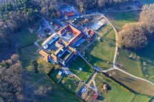 Aerial photograpy of Horse boarding at Liebfrauenberg Monastery in Bad Bergzabern in the state Rhineland-Palatinate, Germany