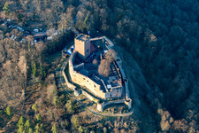 Aerial view of Landeck Castle Ruins in Klingenmünster in the state Rhineland-Palatinate, Germany