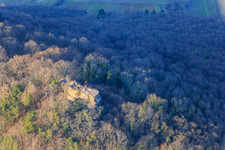 Neukastel Castle Ruins in Leinsweiler in the state Rhineland-Palatinate, Germany viewn from the air