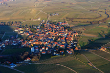 Wine village at the foot of the Palatinate Forest from the west in Frankweiler in the state Rhineland-Palatinate, Germany