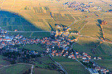 Wine village between vineyards in winter from the west in Burrweiler in the state Rhineland-Palatinate, Germany