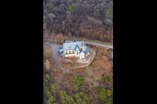 Aerial photograpy of St. Anna Chapel in winter in Burrweiler in the state Rhineland-Palatinate, Germany