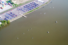 Aerial view of Rhine harbor in the district Maximiliansau in Wörth am Rhein in the state Rhineland-Palatinate, Germany