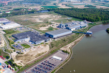 Aerial view of Oberwald industrial area: Palm paper mill in Wörth am Rhein in the state Rhineland-Palatinate, Germany