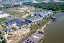 Aerial photograpy of Oberwald industrial area: Palm paper mill in Wörth am Rhein in the state Rhineland-Palatinate, Germany