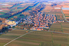 Aerial photograpy of Village view from the west in Freimersheim in the state Rhineland-Palatinate, Germany