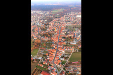 Aerial view of Main road from the west in Bellheim in the state Rhineland-Palatinate, Germany